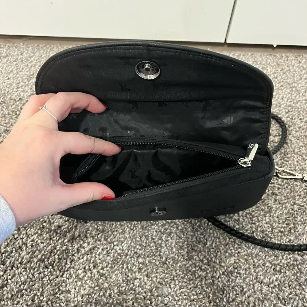 JU’STO Modular Black Woven crossbody flap bag